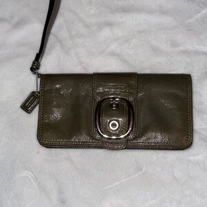 Coach Olive Patent Leather Wristlet with Buckle Accent